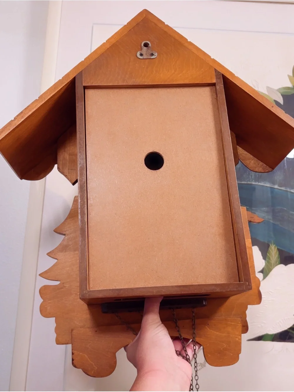 Hand-Carved Wooden Cuckoo Clock - Brown